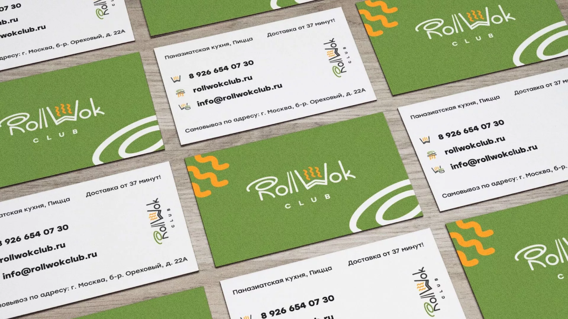 Разработка дизайна визиток суши-бара «Roll Wok Club» в Каменногорске